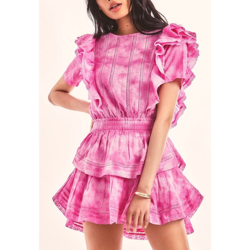 LoveShackFancy Natasha Mini Dress Womens S Passion Fruit Pink Ruffled Cotton
